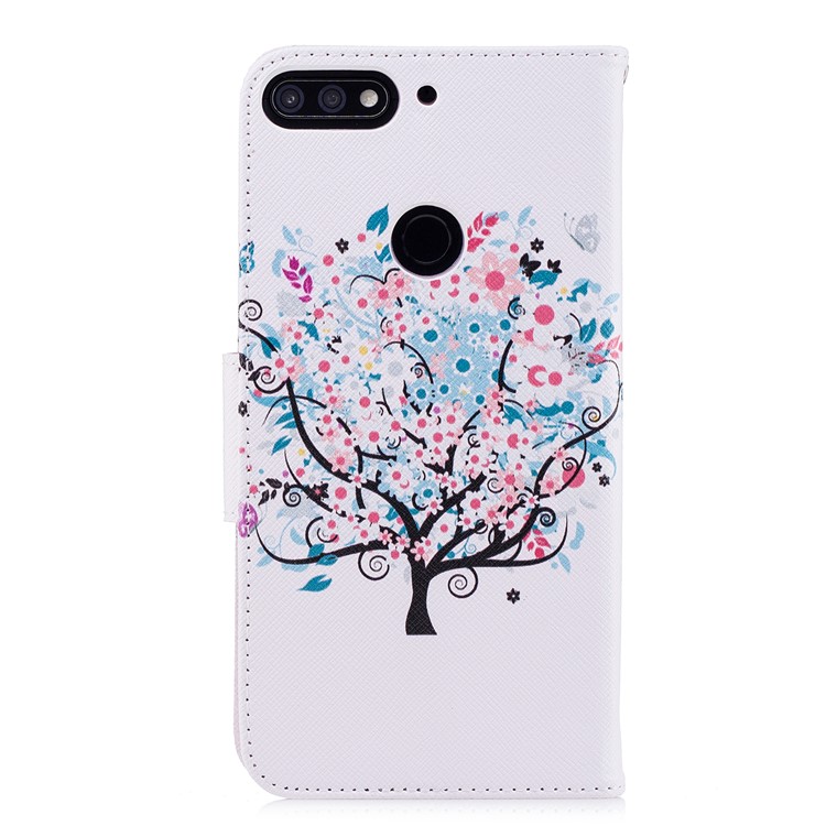 Pattern Printing Folio Leather Wallet Mobile Case Accessory for Huawei Y7 Prime (2018)/ Honor 7C/Enjoy 8 - Flowered Tree-3