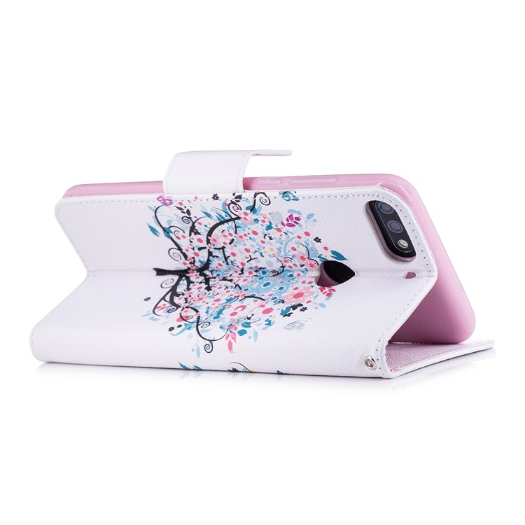 Pattern Printing Folio Leather Wallet Mobile Case Accessory for Huawei Y7 Prime (2018)/ Honor 7C/Enjoy 8 - Flowered Tree-4
