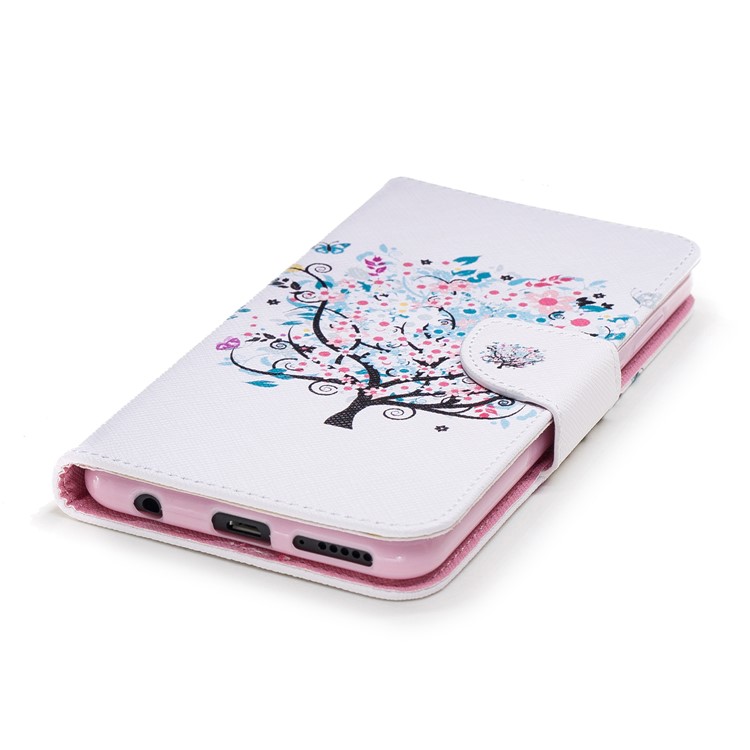 Pattern Printing Folio Leather Wallet Mobile Case Accessory for Huawei Y7 Prime (2018)/ Honor 7C/Enjoy 8 - Flowered Tree-6