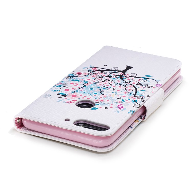 Pattern Printing Folio Leather Wallet Mobile Case Accessory for Huawei Y7 Prime (2018)/ Honor 7C/Enjoy 8 - Flowered Tree-7