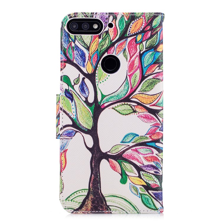 For Huawei Y7 Prime (2018)/ Honor 7C/Enjoy 8 Pattern Printing PU Leather Wallet Stand Mobile Phone Case - Colorized Tree-3