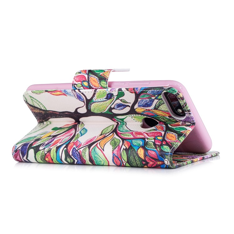 For Huawei Y7 Prime (2018)/ Honor 7C/Enjoy 8 Pattern Printing PU Leather Wallet Stand Mobile Phone Case - Colorized Tree-4