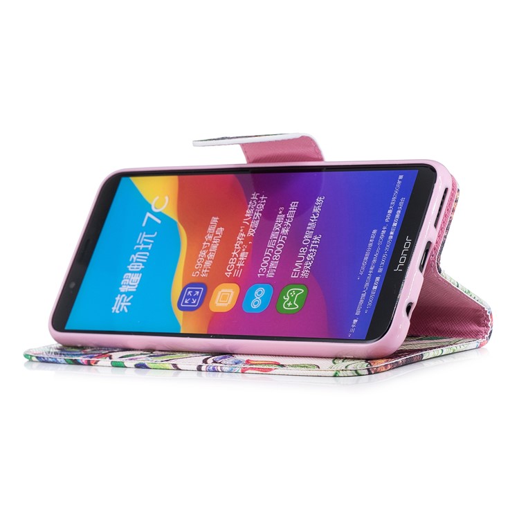 For Huawei Y7 Prime (2018)/ Honor 7C/Enjoy 8 Pattern Printing PU Leather Wallet Stand Mobile Phone Case - Colorized Tree-5