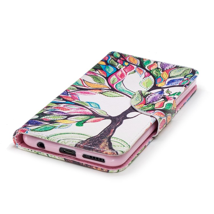 For Huawei Y7 Prime (2018)/ Honor 7C/Enjoy 8 Pattern Printing PU Leather Wallet Stand Mobile Phone Case - Colorized Tree-6