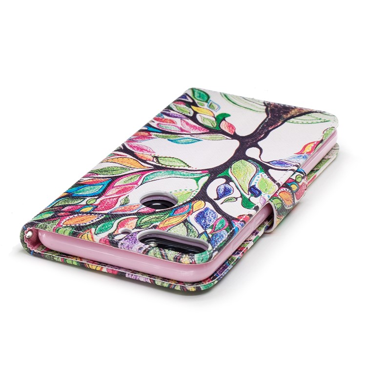 For Huawei Y7 Prime (2018)/ Honor 7C/Enjoy 8 Pattern Printing PU Leather Wallet Stand Mobile Phone Case - Colorized Tree-7