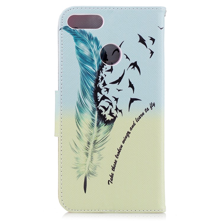 Pattern Printing Leather Wallet Cover for Huawei Y9 (2018) / Enjoy 8 Plus - Feather Pattern-3