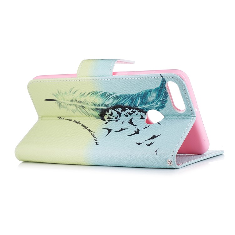 Pattern Printing Leather Wallet Cover for Huawei Y9 (2018) / Enjoy 8 Plus - Feather Pattern-4