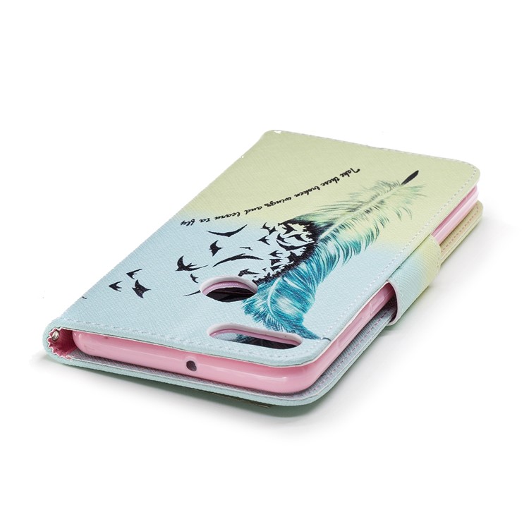 Pattern Printing Leather Wallet Cover for Huawei Y9 (2018) / Enjoy 8 Plus - Feather Pattern-7