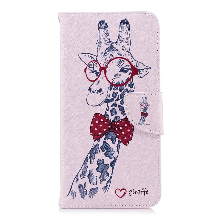 Pattern Printing Leather Card Holder Case for Huawei Y9 (2018) / Enjoy 8 Plus - Adorable Giraffe Wearing Glasses-2