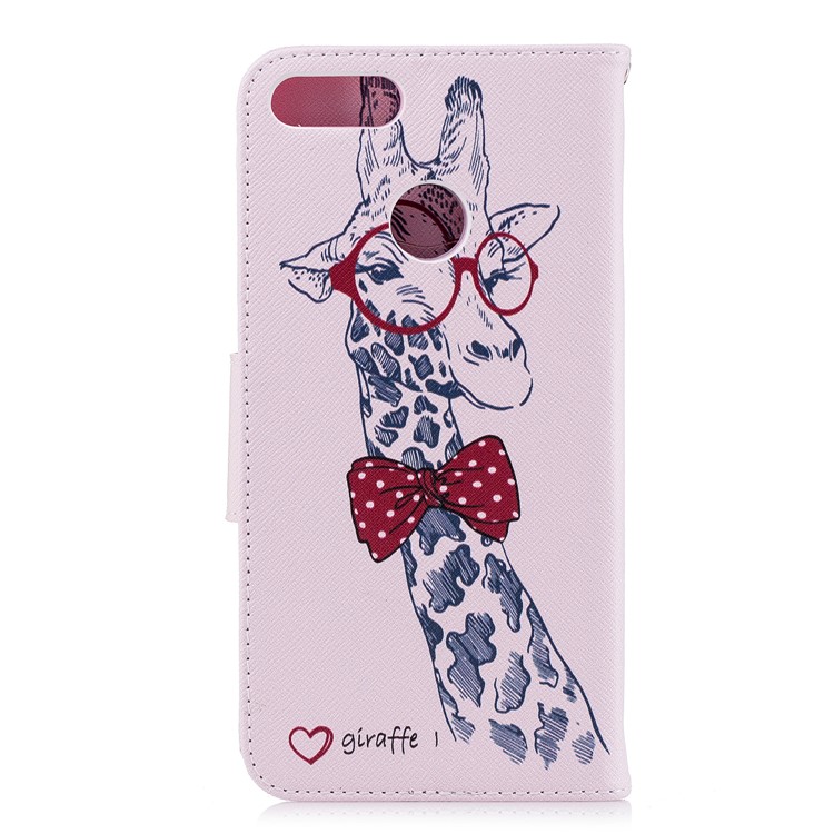 Pattern Printing Leather Card Holder Case for Huawei Y9 (2018) / Enjoy 8 Plus - Adorable Giraffe Wearing Glasses-3