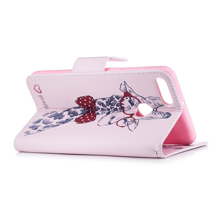 Pattern Printing Leather Card Holder Case for Huawei Y9 (2018) / Enjoy 8 Plus - Adorable Giraffe Wearing Glasses-4