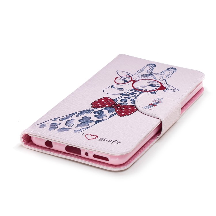 Pattern Printing Leather Card Holder Case for Huawei Y9 (2018) / Enjoy 8 Plus - Adorable Giraffe Wearing Glasses-6