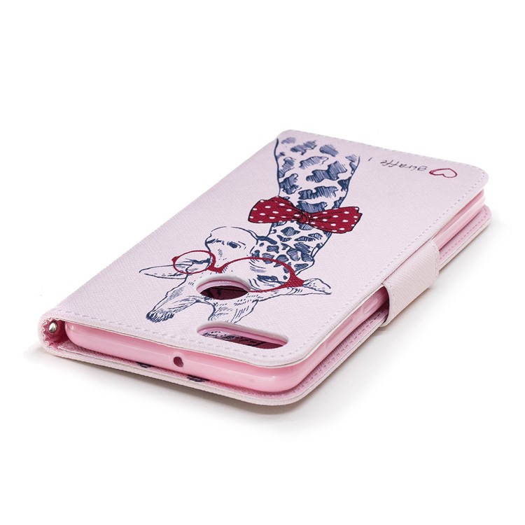 Pattern Printing Leather Card Holder Case for Huawei Y9 (2018) / Enjoy 8 Plus - Adorable Giraffe Wearing Glasses-7