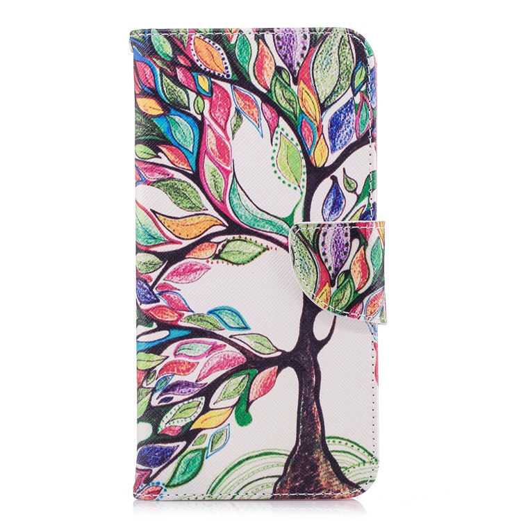 Pattern Printing PU Leather Wallet Flip Case for Huawei Y9 (2018) / Enjoy 8 Plus - Colorized Tree-2