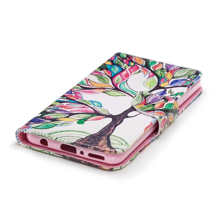 Pattern Printing PU Leather Wallet Flip Case for Huawei Y9 (2018) / Enjoy 8 Plus - Colorized Tree-6