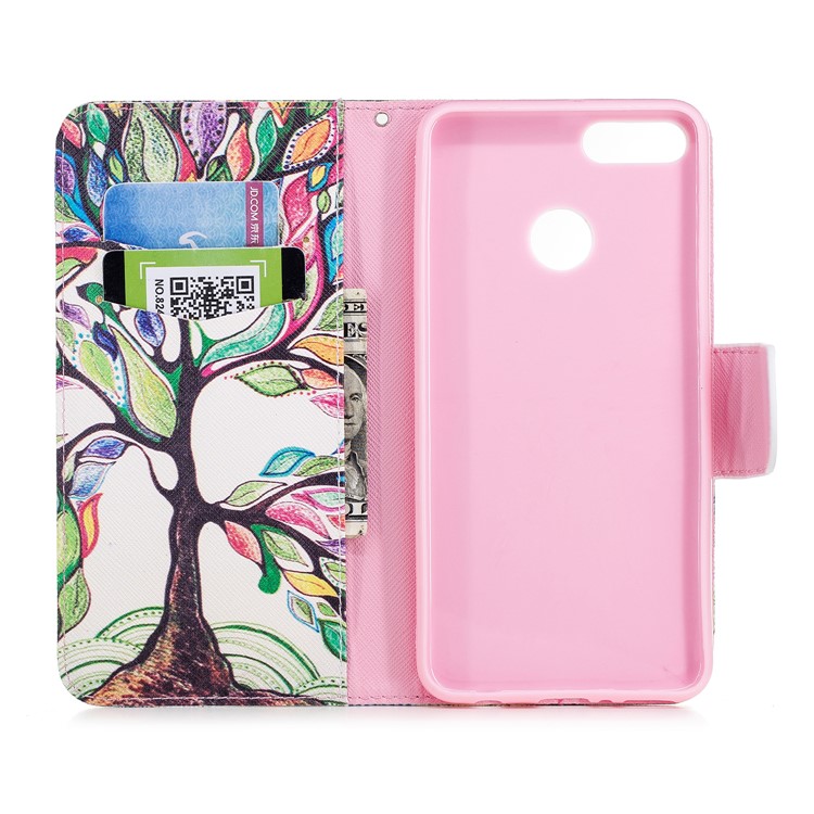 Pattern Printing PU Leather Wallet Flip Case for Huawei Y9 (2018) / Enjoy 8 Plus - Colorized Tree-8