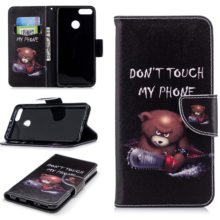 Pattern Printing Leather Card Holder Cover for Huawei Y9 (2018) / Enjoy 8 Plus - Brown Bear-1