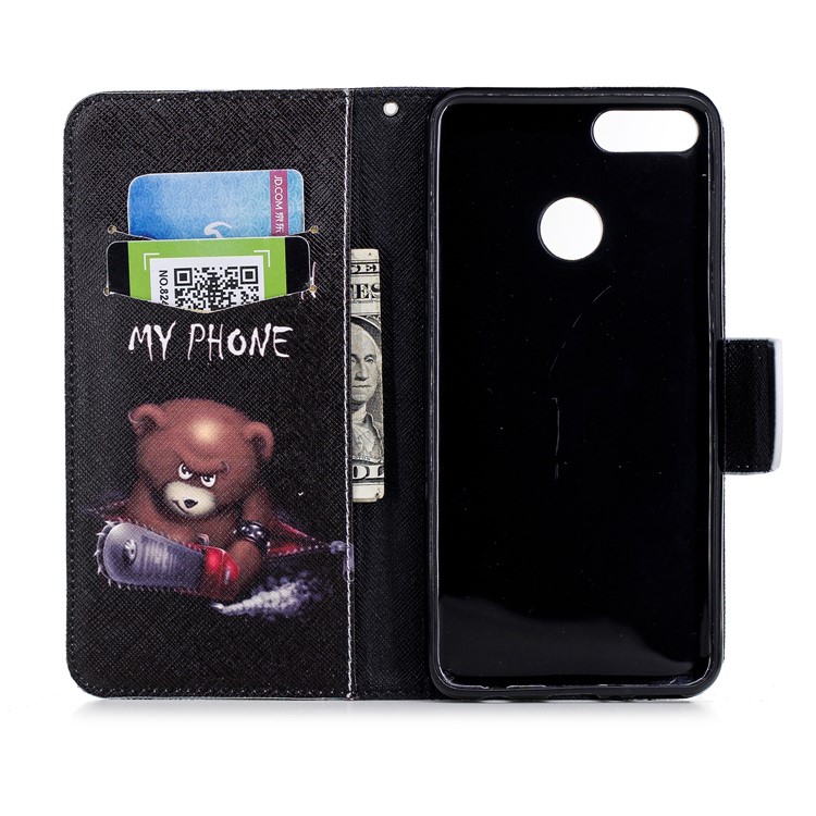 Pattern Printing Leather Card Holder Cover for Huawei Y9 (2018) / Enjoy 8 Plus - Brown Bear-8