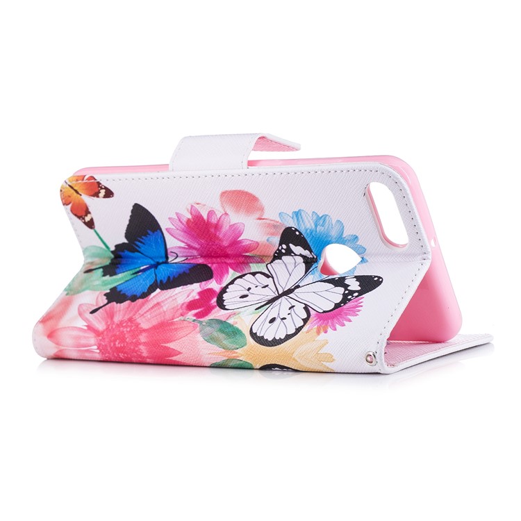 Pattern Printing Leather Stand Wallet Cover Shell for Huawei Y9 (2018) / Enjoy 8 Plus - Vivid Butterflies-4