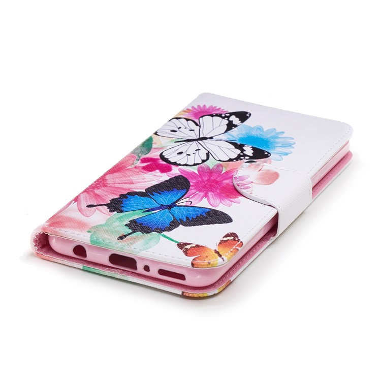 Pattern Printing Leather Stand Wallet Cover Shell for Huawei Y9 (2018) / Enjoy 8 Plus - Vivid Butterflies-6