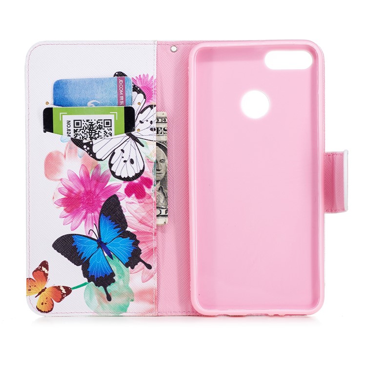 Pattern Printing Leather Stand Wallet Cover Shell for Huawei Y9 (2018) / Enjoy 8 Plus - Vivid Butterflies-8