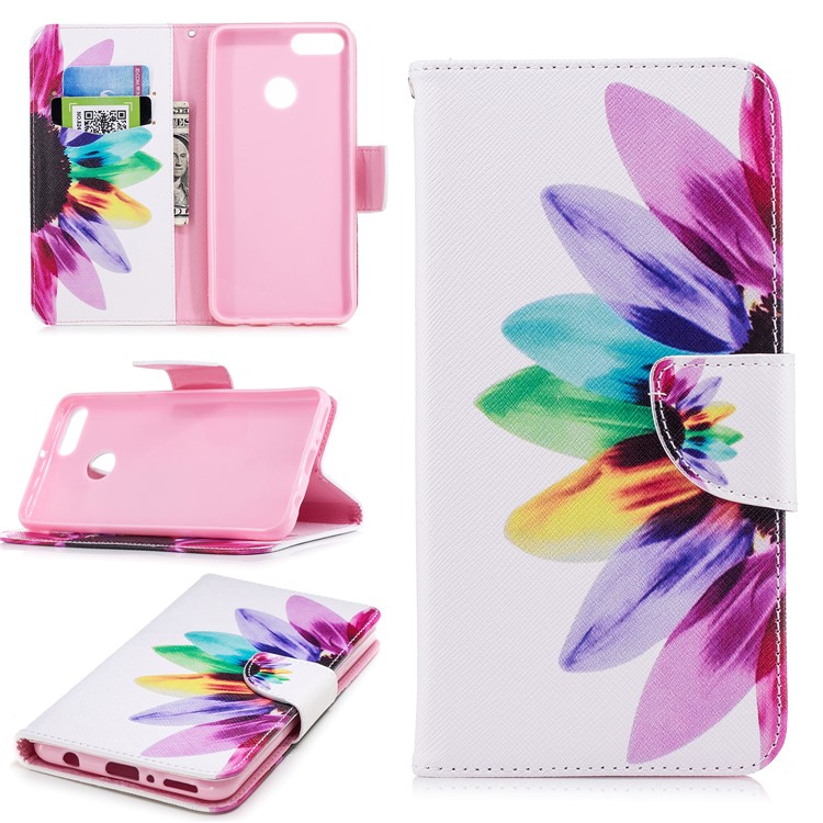 Pattern Printing Wallet Leather Protection Phone Cover for Huawei Y9 (2018) / Enjoy 8 Plus - Colorful Petals-1