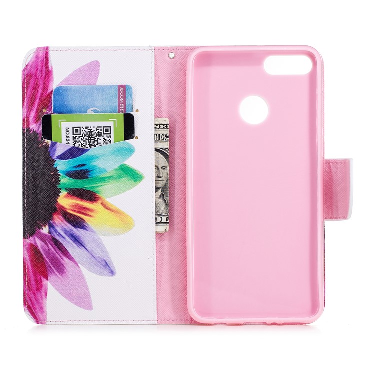 Pattern Printing Wallet Leather Protection Phone Cover for Huawei Y9 (2018) / Enjoy 8 Plus - Colorful Petals-8
