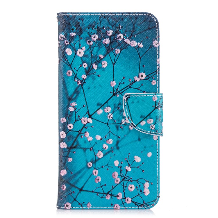 Patterned Leather Wallet Stand Case with Card Holders for Huawei Y9 (2018) / Enjoy 8 Plus - Tree with Flowers-2