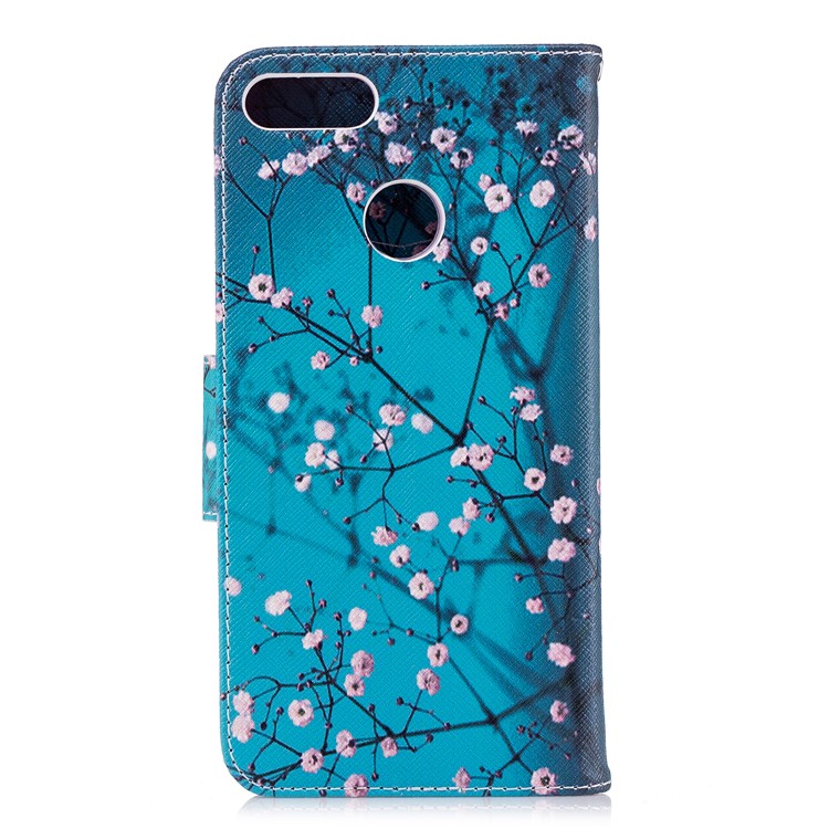 Patterned Leather Wallet Stand Case with Card Holders for Huawei Y9 (2018) / Enjoy 8 Plus - Tree with Flowers-3
