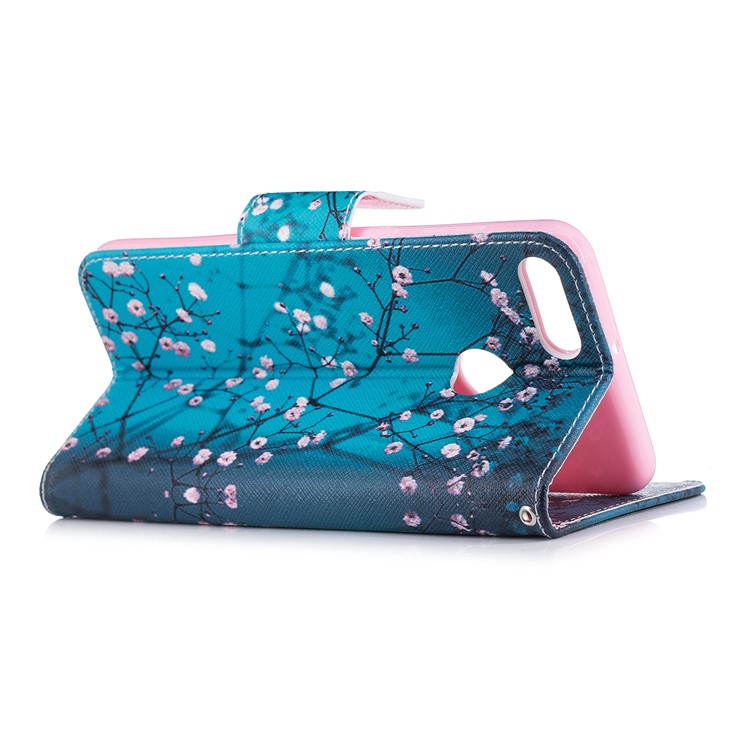 Patterned Leather Wallet Stand Case with Card Holders for Huawei Y9 (2018) / Enjoy 8 Plus - Tree with Flowers-4