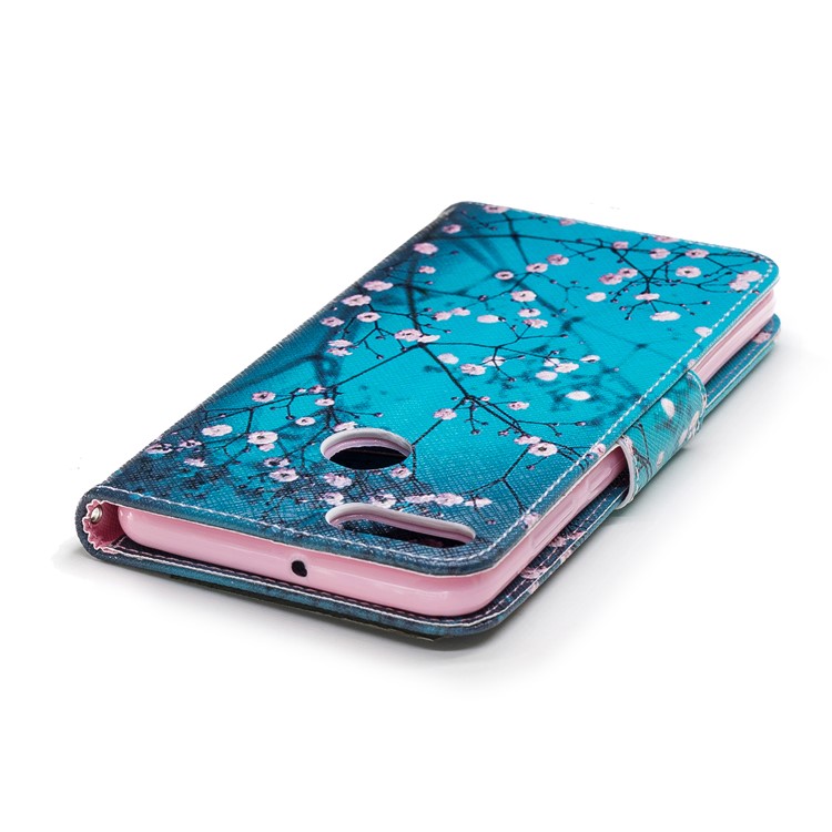 Patterned Leather Wallet Stand Case with Card Holders for Huawei Y9 (2018) / Enjoy 8 Plus - Tree with Flowers-7