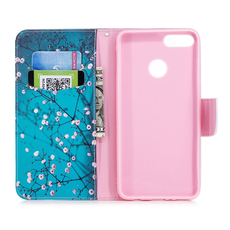 Patterned Leather Wallet Stand Case with Card Holders for Huawei Y9 (2018) / Enjoy 8 Plus - Tree with Flowers-8