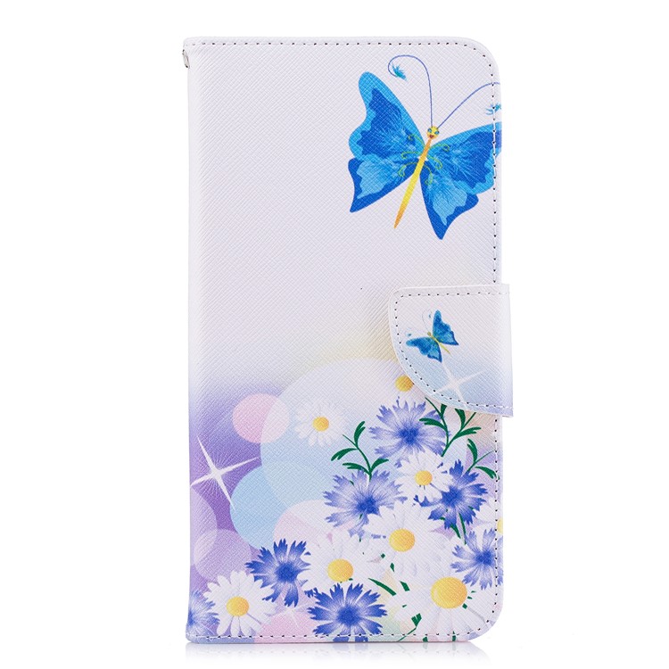 Pattern Printing Leather Wallet Folio Case for Huawei Y9 (2018) / Enjoy 8 Plus - Blue Butterfly and Flowers-2