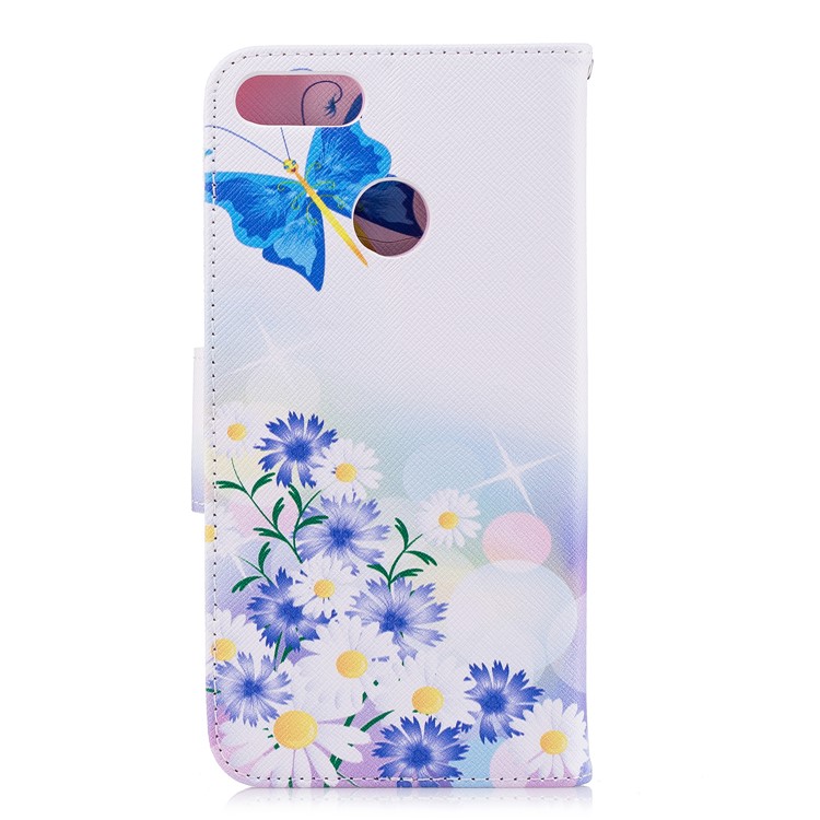 Pattern Printing Leather Wallet Folio Case for Huawei Y9 (2018) / Enjoy 8 Plus - Blue Butterfly and Flowers-3