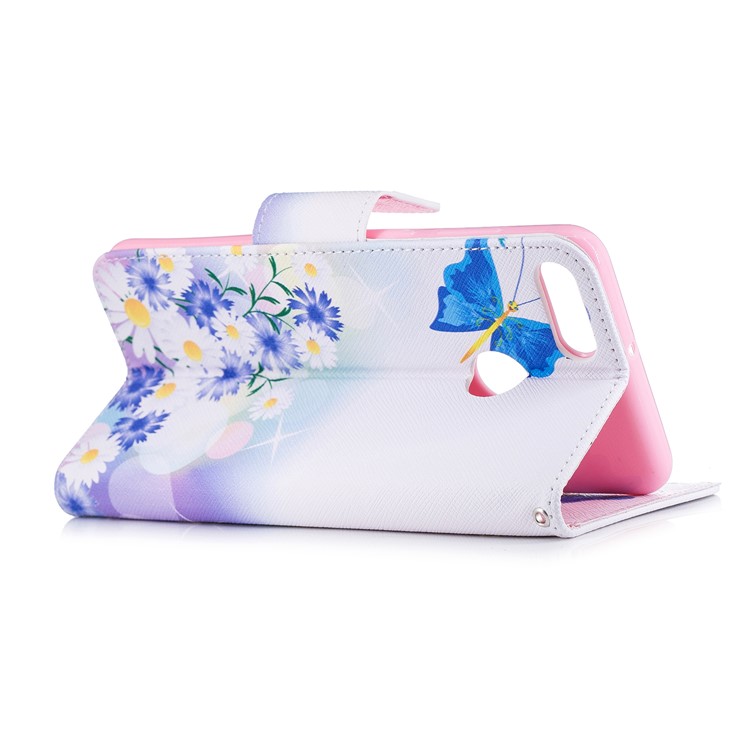 Pattern Printing Leather Wallet Folio Case for Huawei Y9 (2018) / Enjoy 8 Plus - Blue Butterfly and Flowers-4