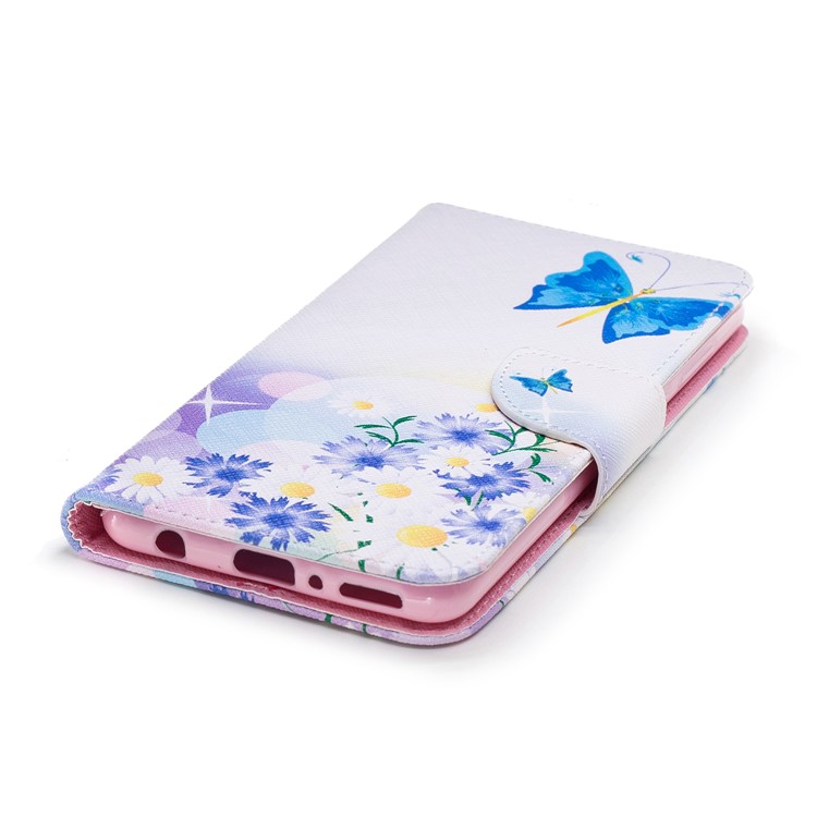 Pattern Printing Leather Wallet Folio Case for Huawei Y9 (2018) / Enjoy 8 Plus - Blue Butterfly and Flowers-6