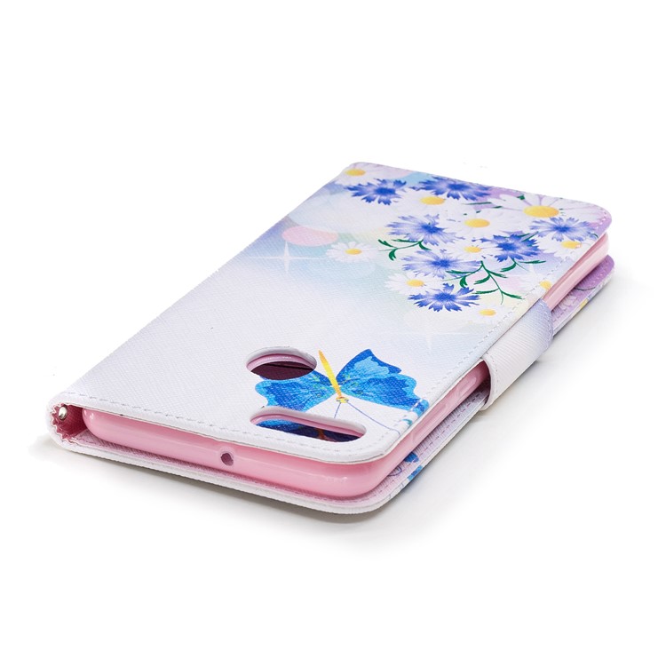 Pattern Printing Leather Wallet Folio Case for Huawei Y9 (2018) / Enjoy 8 Plus - Blue Butterfly and Flowers-7