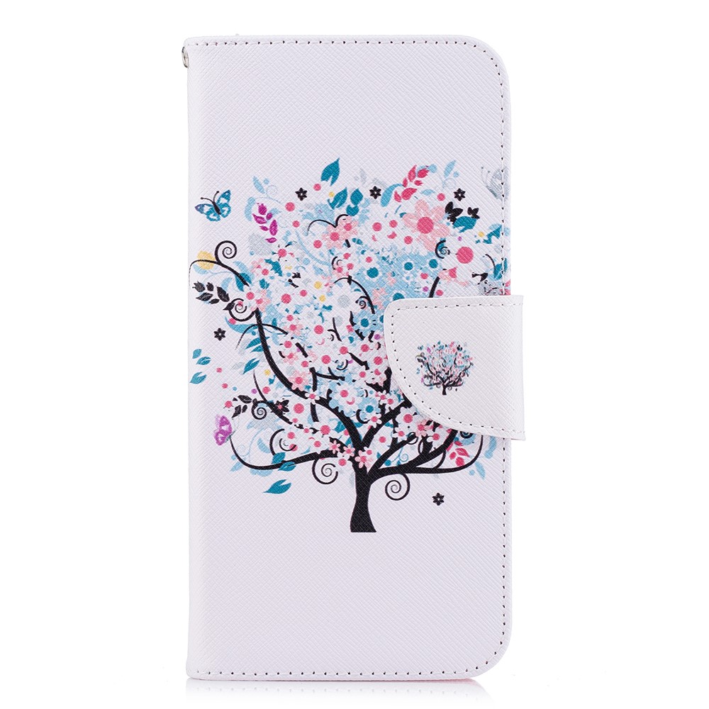 Pattern Printing PU Leather Wallet Stand Cover for Huawei P Smart/Enjoy 7S - Floret Tree-2