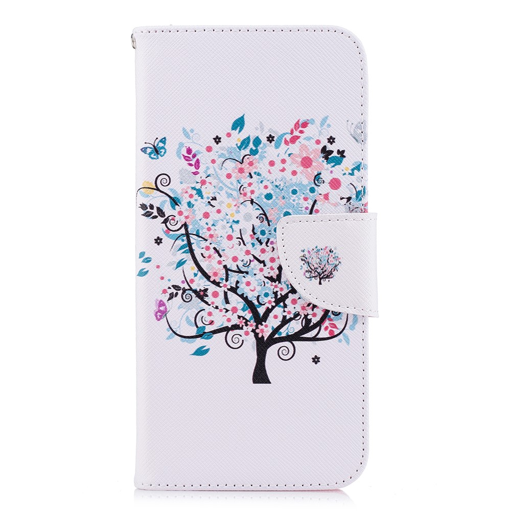 Musterdruck PU Leder Brieftasche Stand Cover Für Huawei P Smart/genießen Sie 7s - Blumenbaum-2