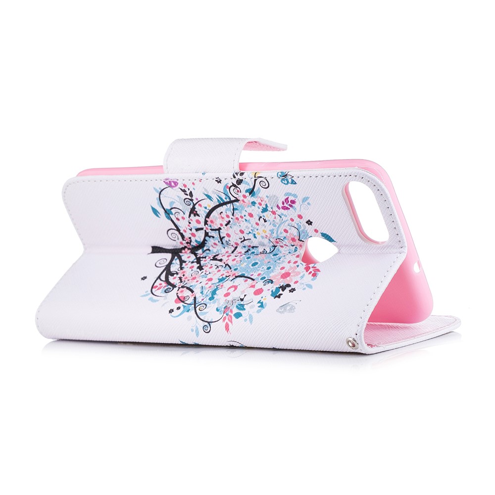 Pattern Printing PU Leather Wallet Stand Cover for Huawei P Smart/Enjoy 7S - Floret Tree-4
