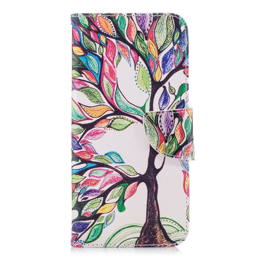 Pattern Printing PU Leather Wallet Stand Case for Huawei P Smart/Enjoy 7S - Colorized Tree-2