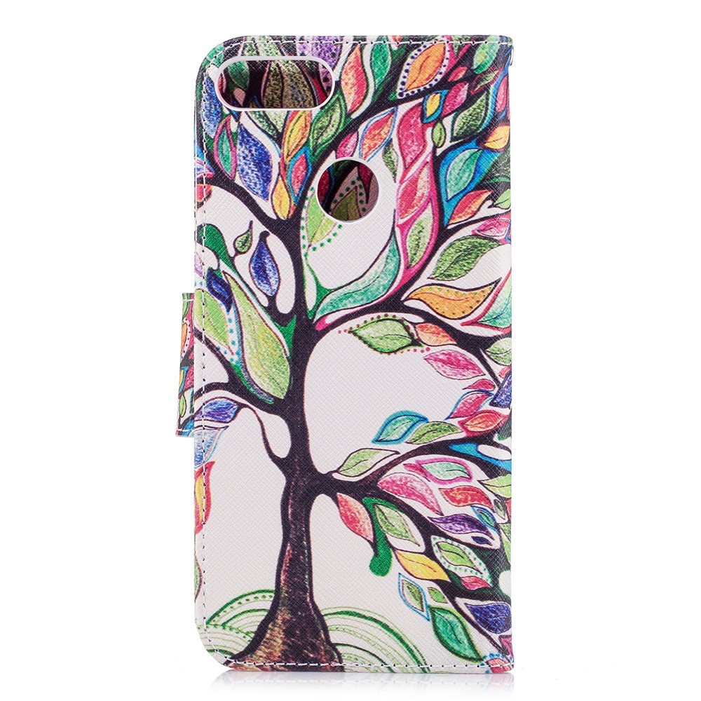 Pattern Printing PU Leather Wallet Stand Case for Huawei P Smart/Enjoy 7S - Colorized Tree-3