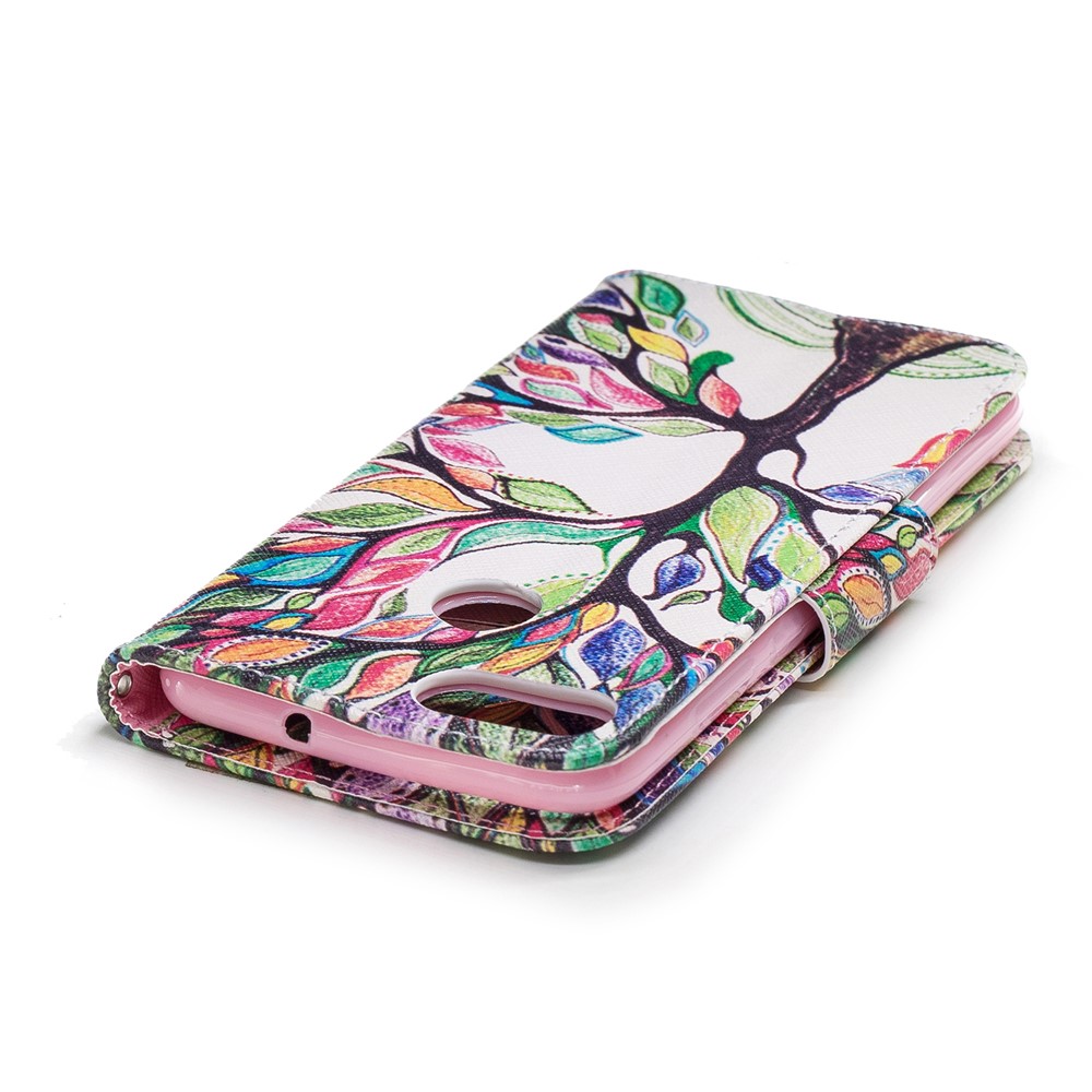 Pattern Printing PU Leather Wallet Stand Case for Huawei P Smart/Enjoy 7S - Colorized Tree-7