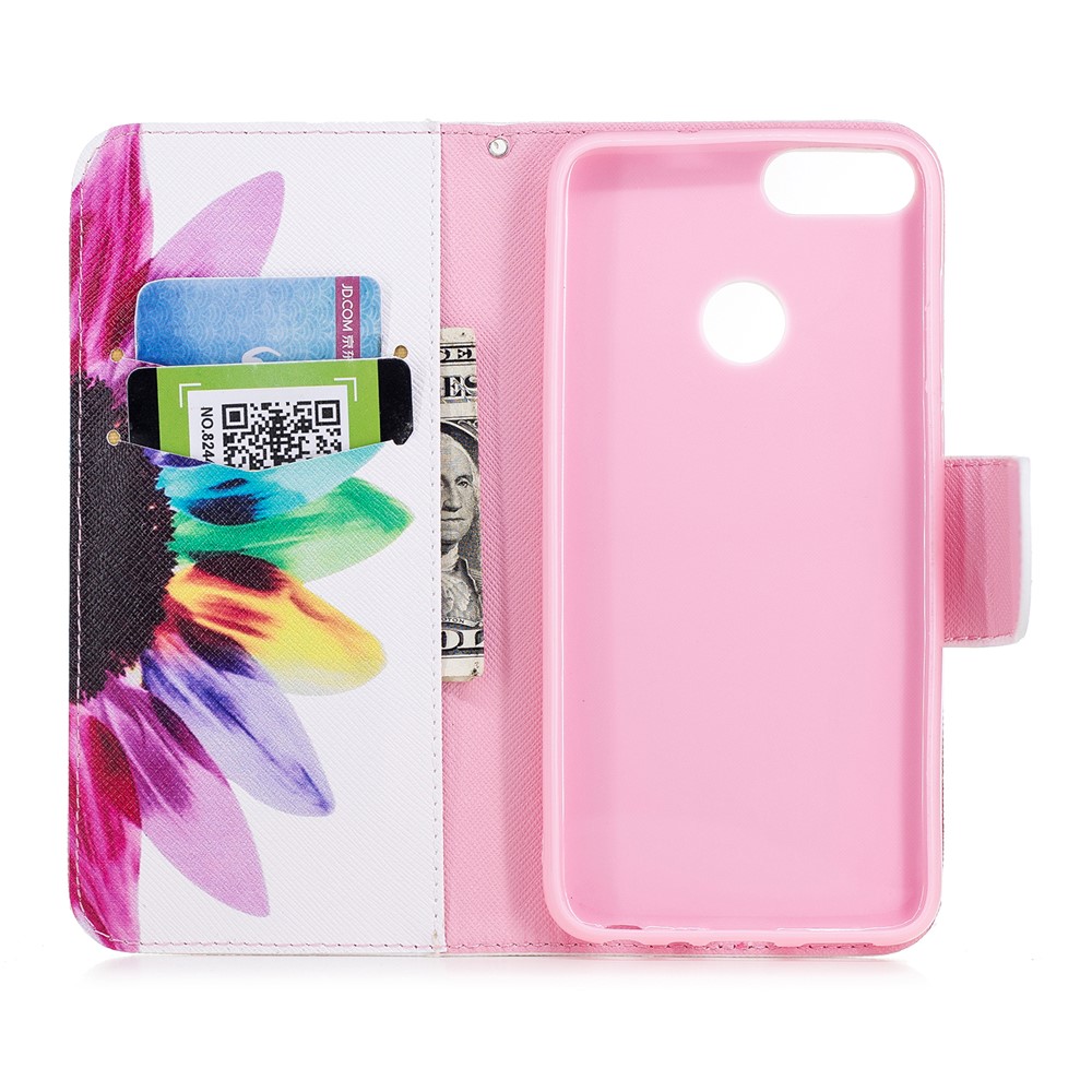 Pattern Printing PU Leather Wallet Stand Shell for Huawei P Smart/Enjoy 7S - Colorful Petals-8