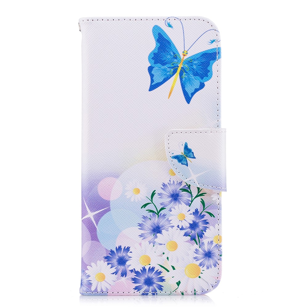 Padrão De Impressão PU Carteira De Couro Suporte Do Telefone Móvel Case Para Huawei P Inteligente / Desfrutar 7 S - Borboleta Azul E Flores-2
