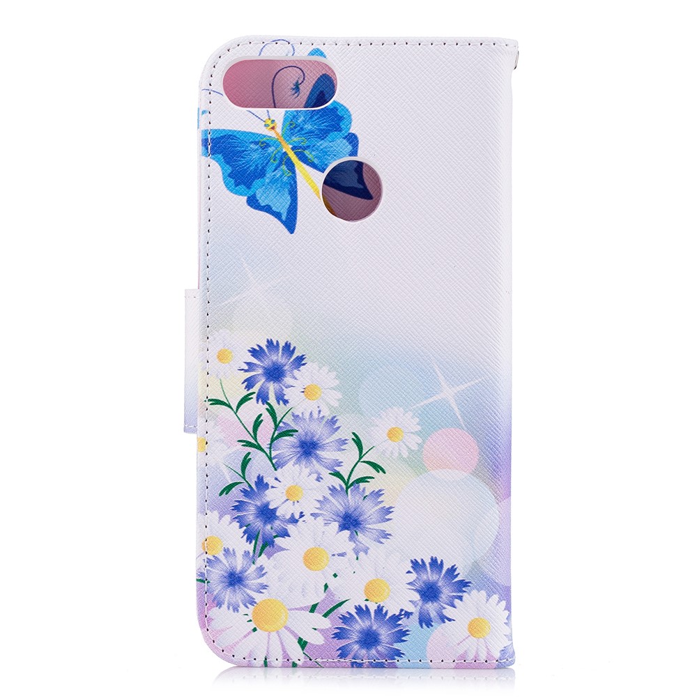 Padrão De Impressão PU Carteira De Couro Suporte Do Telefone Móvel Case Para Huawei P Inteligente / Desfrutar 7 S - Borboleta Azul E Flores-3