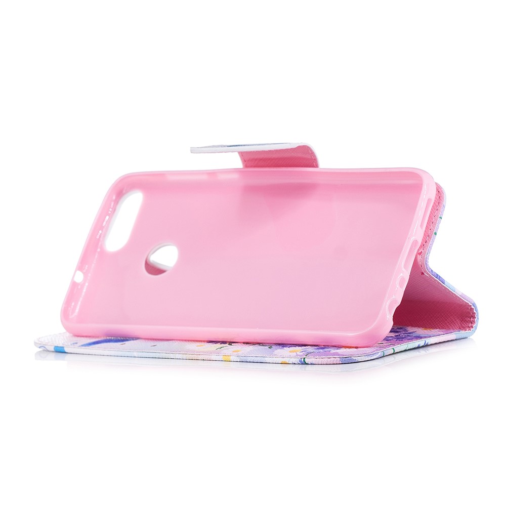 Padrão De Impressão PU Carteira De Couro Suporte Do Telefone Móvel Case Para Huawei P Inteligente / Desfrutar 7 S - Borboleta Azul E Flores-5