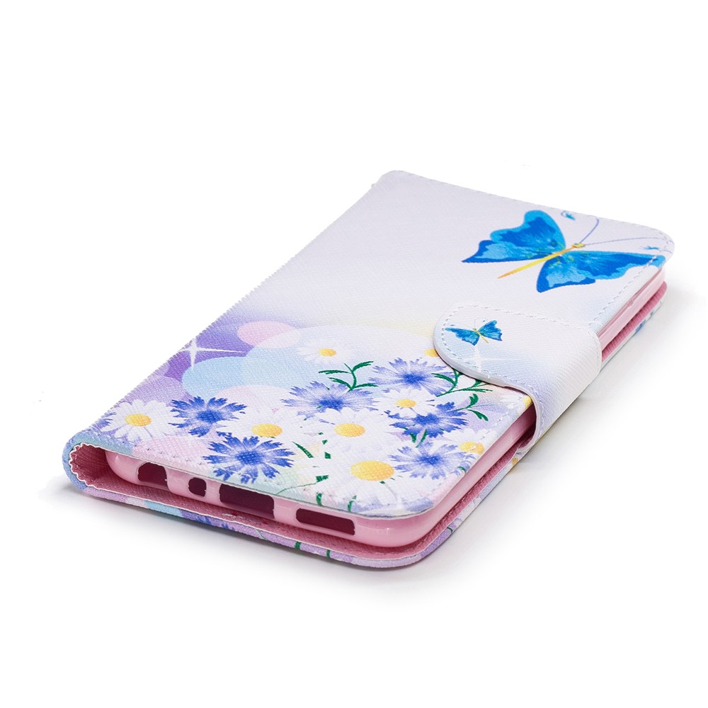 Padrão De Impressão PU Carteira De Couro Suporte Do Telefone Móvel Case Para Huawei P Inteligente / Desfrutar 7 S - Borboleta Azul E Flores-6