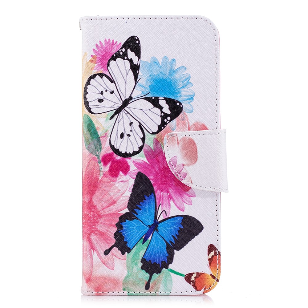 Pattern Printing PU Leather Wallet Stand Cell Phone Case for Huawei P Smart/Enjoy 7S - Butterflies and Flowers-2