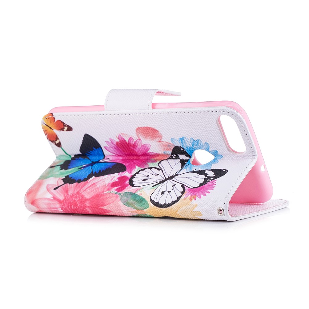 Pattern Printing PU Leather Wallet Stand Cell Phone Case for Huawei P Smart/Enjoy 7S - Butterflies and Flowers-4